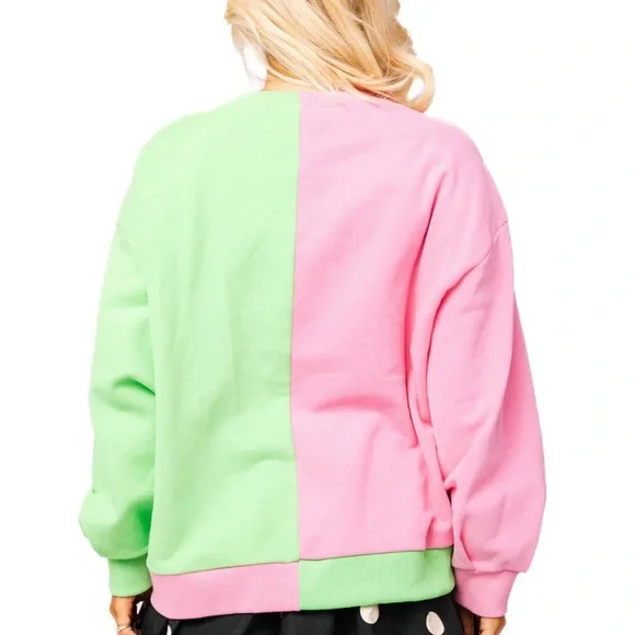 Queen of Sparkles Green & Pink Colorblock Character Profile Wicked Sweatshirt - Picture 3 of 3
